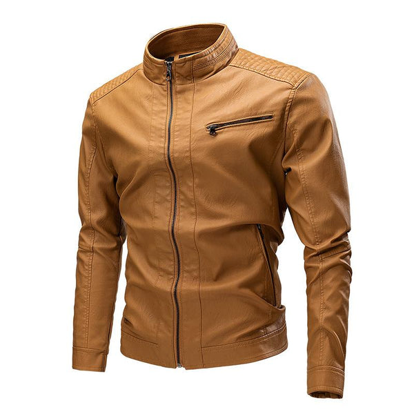 Men's Solid Color Zipper Hooded Leather Moto Jacket Detachable Hooded Jacket 47974936X