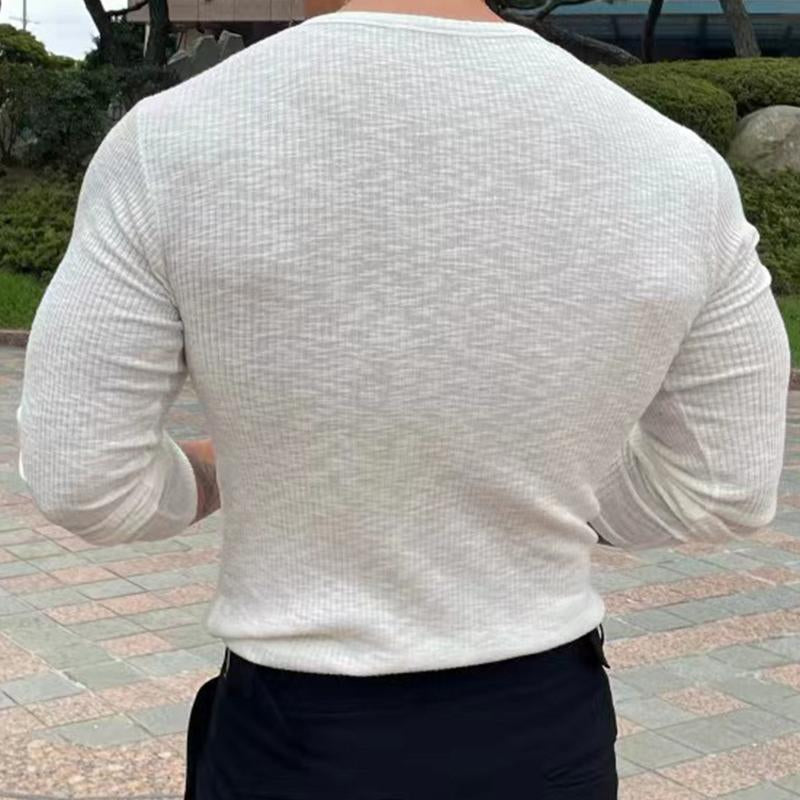 Men's Casual V-Neck Loose Long-Sleeved T-Shirt 99980522M