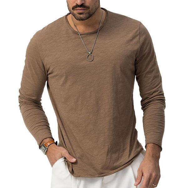 T-shirt à manches longues et col rond de couleur unie pour hommes 59746835X