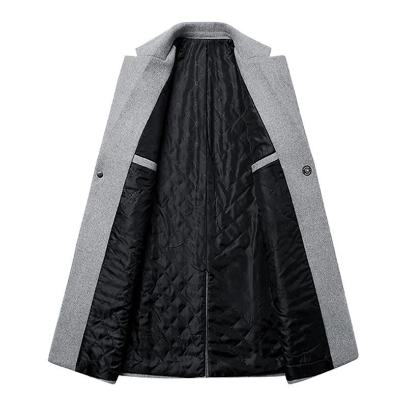Men's Casual Wool Blend One Button Slim Notch Lapel Long Coat 65413467M