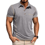 Men's Casual Contrast Lapel Slim Fit Short Sleeve Polo Shirt 79115019M