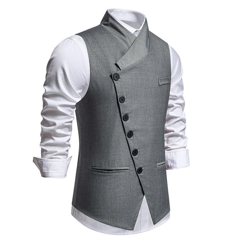 Men's Vintage Solid Color Single-Breasted Suit Vest 66608062Y