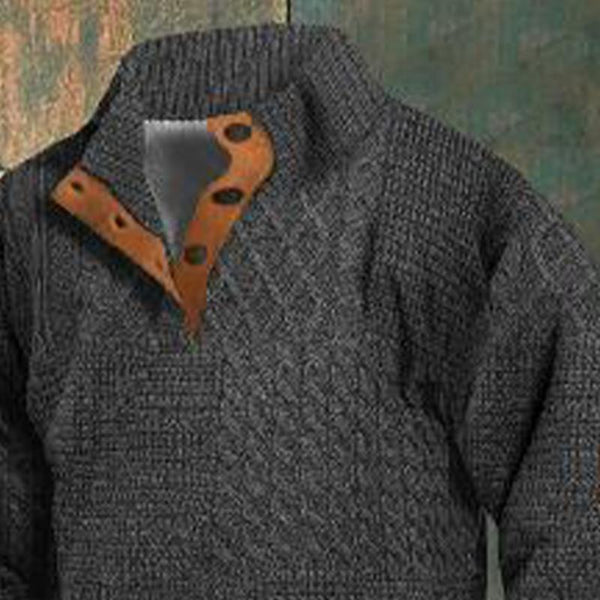 Men's Vintage Button Stand Collar Twisted Knit Sweater 57125157X