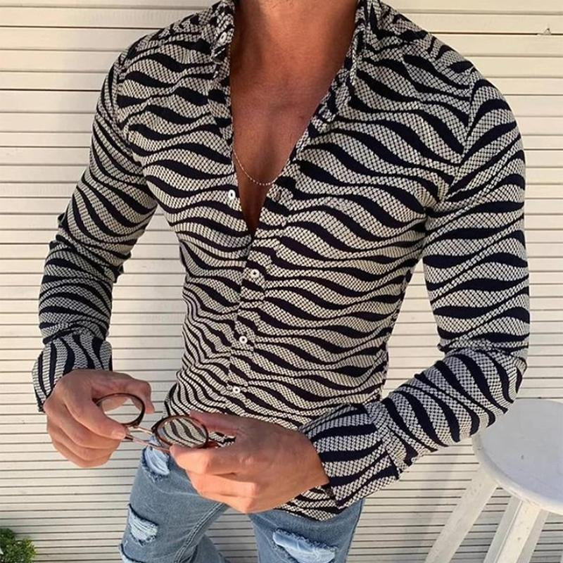 Men's Casual Striped Long Sleeve Shirt 95634689TO