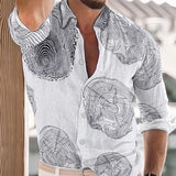 Men's Lapel Cardigan Printed Long Sleeve Shirt 09456629X
