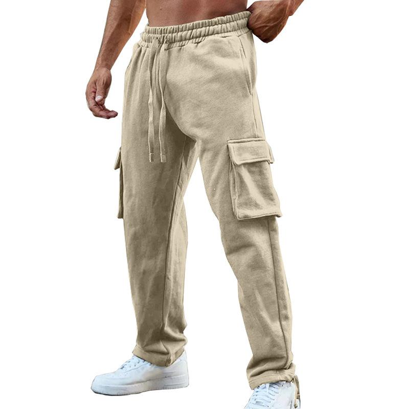 Men's Solid Color Multi-pocket Drawstring Elastic Waist Straight Cargo Pants 62521276Z