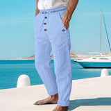 Men's Beach Solid Color Cotton and Linen Drawstring Pants 80434182Y