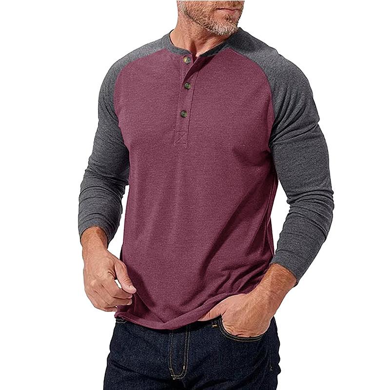 Men's Casual Colorblock Henley Collar Slim Fit Long Sleeve T-Shirt 79379658M