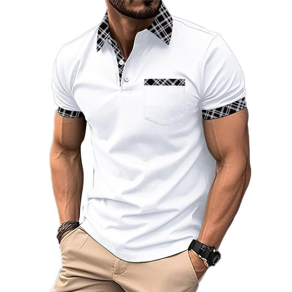 Men's Casual Colorblock Printed Lapel Short-Sleeved Polo Shirt 02889708Y