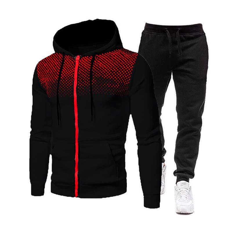 Men's Classic Casual Autumn and Winter Hooded Long Sleeve Hoodie Elastic Waist Sweatpants Set 57040185K