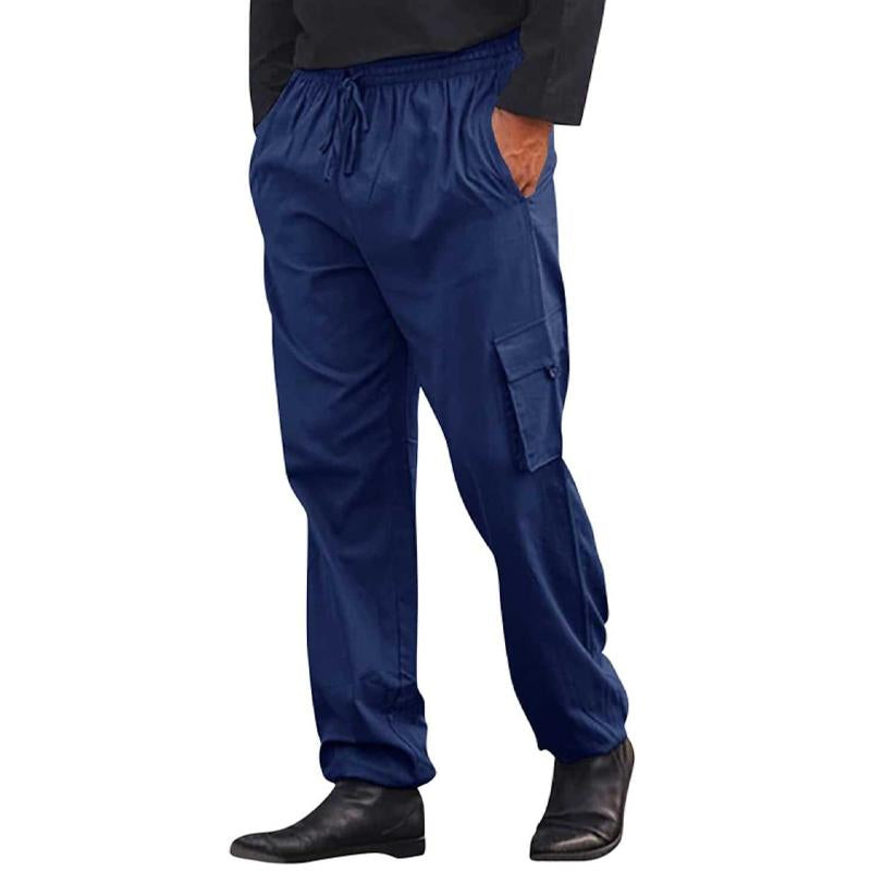 Men's Vintage Solid Color Drawstring Multi-Pocket Cargo Pants 38596082Y