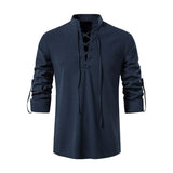 Men's Classic Casual Drawstring Stand Collar Long Sleeve Shirt 60525936K