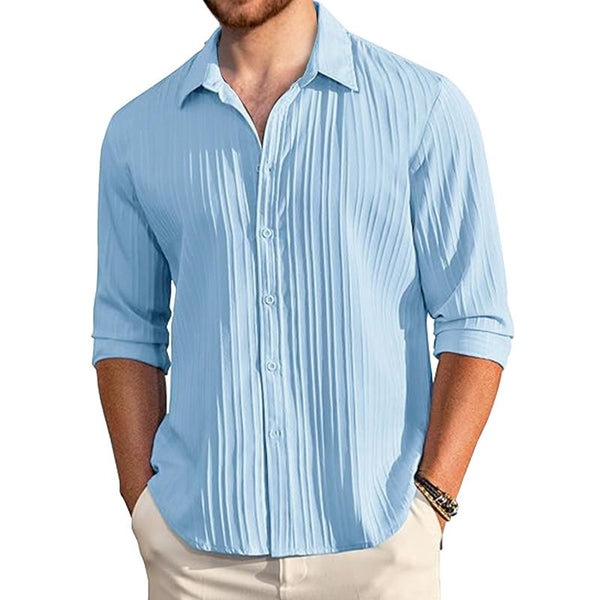 Men's Casual Cotton Linen Striped Jacquard Loose Long-Sleeved Shirt 59055200M
