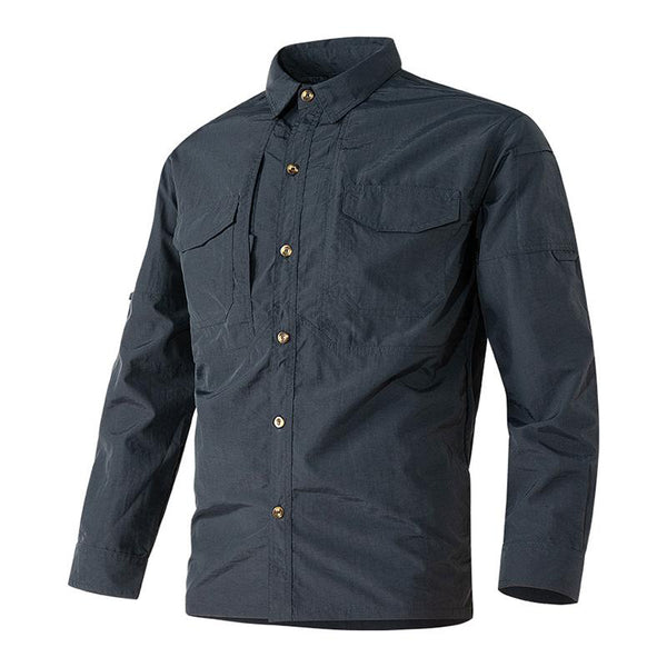 Men's Casual Outdoor Quick-Drying Multi-pocket Loose Long-Sleeved Shirt 64432832M