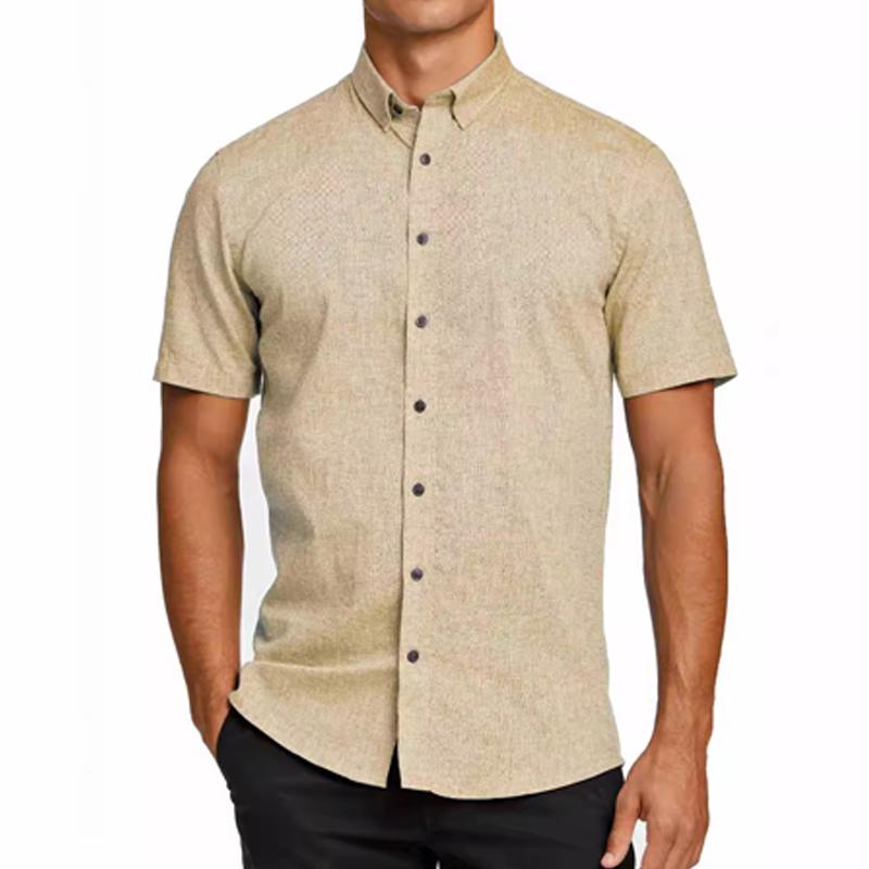 Men's Cotton and Linen Solid Color Hawaiian Short Sleeve Shirt 72147913X