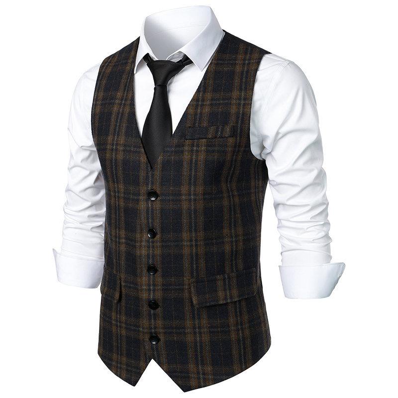 Men's Vintage British Style Pattern Single Breasted Suit Vest 36558435Y