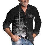Men's Nautical Boat Print Long Sleeve Lapel Shirt 25030056X