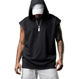Men's Solid Color Hooded Loose Short Sleeve Tank Top 36177507X