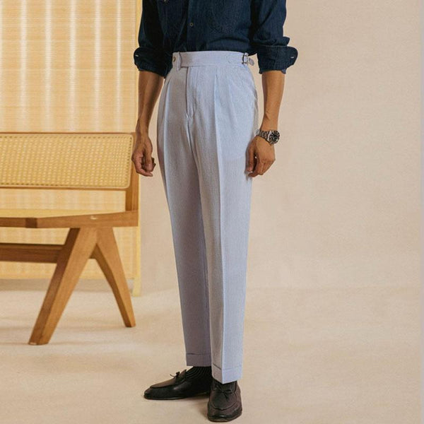 Men's Retro Naples Stripe High Rise Straight Leg Suit Pants 78087352M
