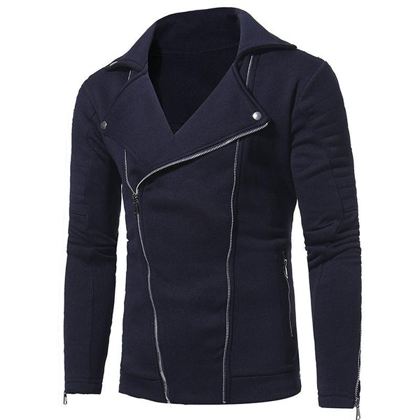 Men's Casual Double Diagonal Zipper Solid Color Lapel Jacket 17360131X