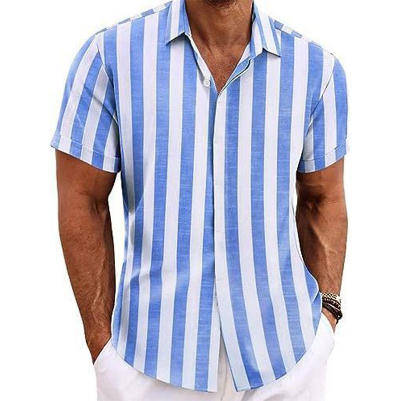 【24-hour shipping】Men's Casual Striped Lapel Short Sleeve Shirt 06762420X