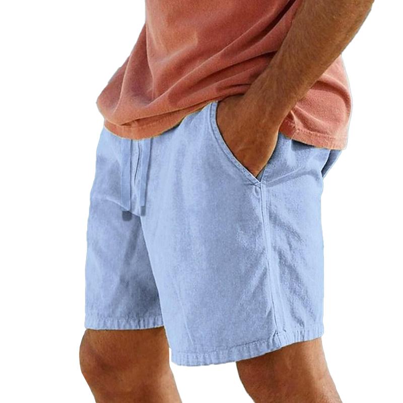 Short décontracté en coton et lin mélangés pour hommes, taille élastique, respirant, 14117798M