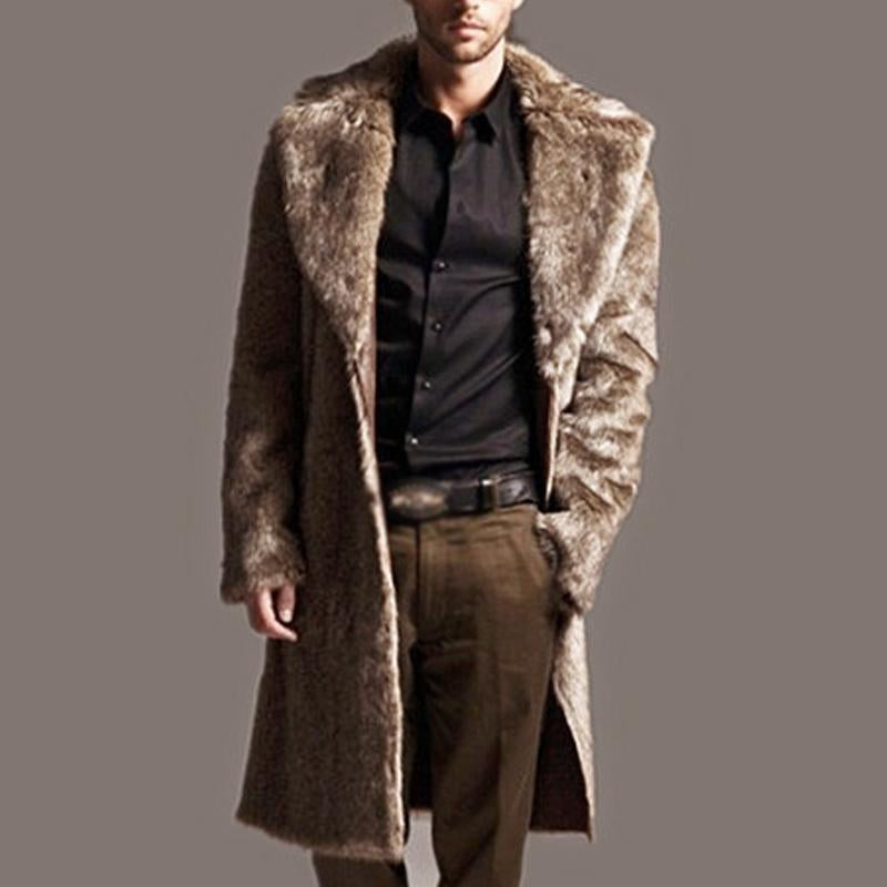 Men's Lapel Long Imitation Fur Solid Color Coat 35528296X