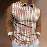 Men's Casual 3D Printed Zipper Long Sleeve POLO Shirt 26835406K