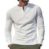 Men's Vintage Solid Color Long Sleeve Henley T-Shirt 27490291Y
