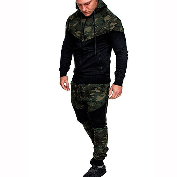 Men's Camouflage Colorblock Hooded Sweatshirt and Pants Set 41967042U