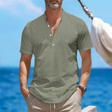 Men's Linen Henley Short Sleeve Shirt 84585635Y