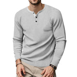 Men's Solid Color Waffle Henley Collar Long Sleeve Casual T-shirt 72561804Z