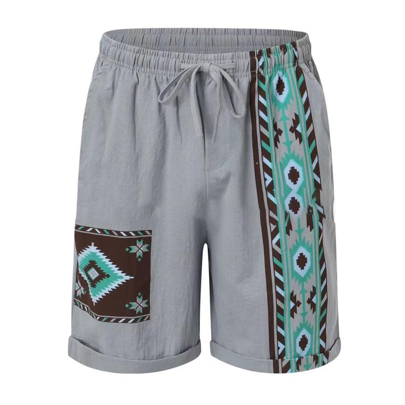 Men's Ethnic Print Beach Drawstring Shorts 89368536Y