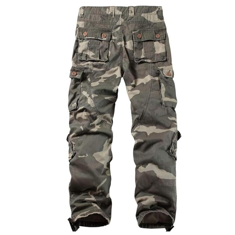 Pantalones cargo rectos con cremallera y múltiples bolsillos de algodón camuflado para hombre 40263270Z