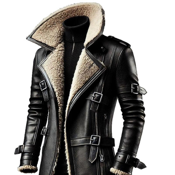 Men's Zippered Mid-length Leather Coat 88799708X