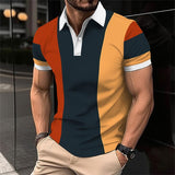 Men's Retro Colorblock Striped Short-sleeved Polo Shirt 61142304TO
