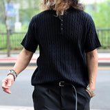 Men's Casual Round Neck Button Knit Short Sleeve Sweater 64230187M