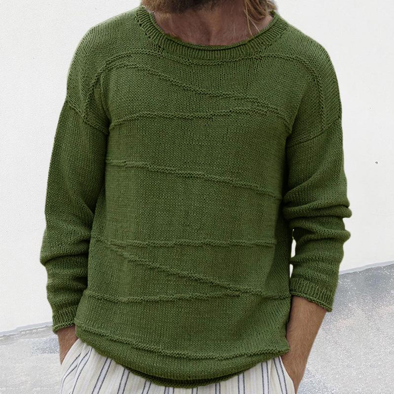 Men's Casual Round Neck Solid Color Long Sleeve Pullover Knitted Sweater 02928247M
