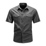 Men's Casual Loose Cotton Lapel Short-Sleeved Work Shirt 95101283M