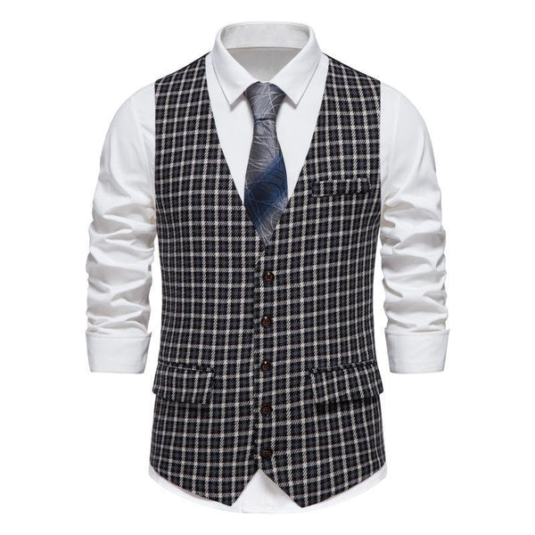 Men's Vintage Plaid V-neck Single-breasted Suit Vest 81040491M