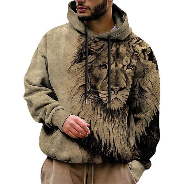 Men's Retro Casual Lion Head Printed Hoodie 10937187TO