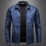 Men's Biker Collar Zip-Up Leather Jacket 43886228X