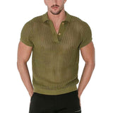 Men's Casual Solid Color Knitted Short Sleeved Polo Shirt 96701506Y