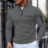 Men's Casual Waffle Zipper Stand Collar Long Sleeve Polo Shirt 75379500Y