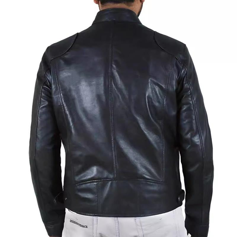 Men's PU Leather Stand Collar Slim Fit Leather Jacket 61353725U