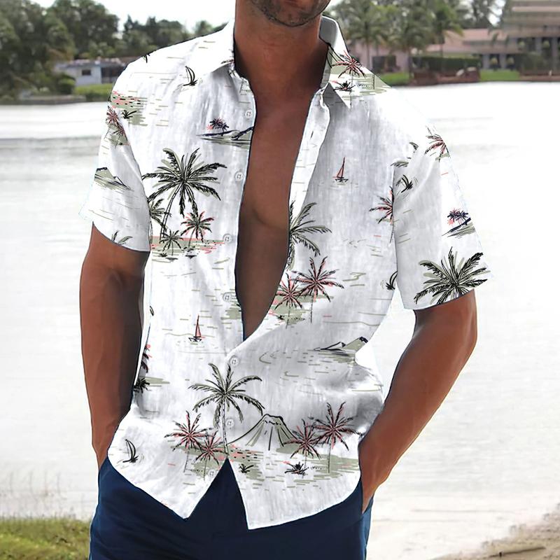 Men's Printed Hawaiian Lapel Short Sleeve Shirt 68266192X