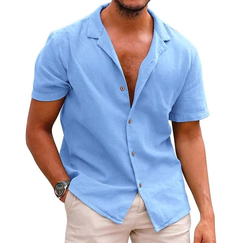 Men's Casual Solid Color Lapel Short Sleeve Shirt 88285846M