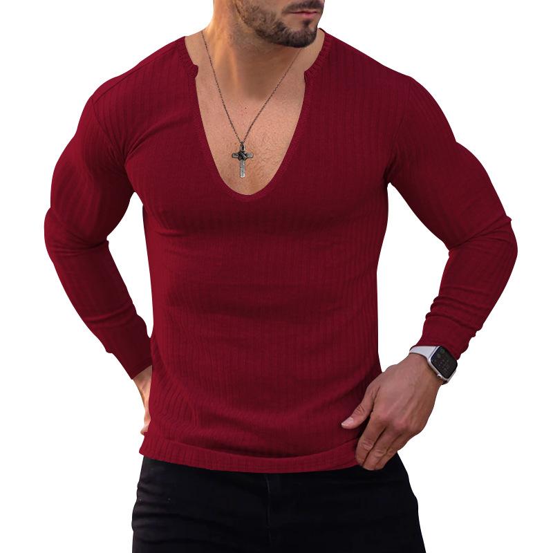 Men's Thin V-neck Long-sleeved Knitted T-shirt 53628814X