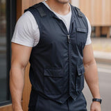 Men's Retro Casual Solid Color Pocket Collarless Vest 02669880TO