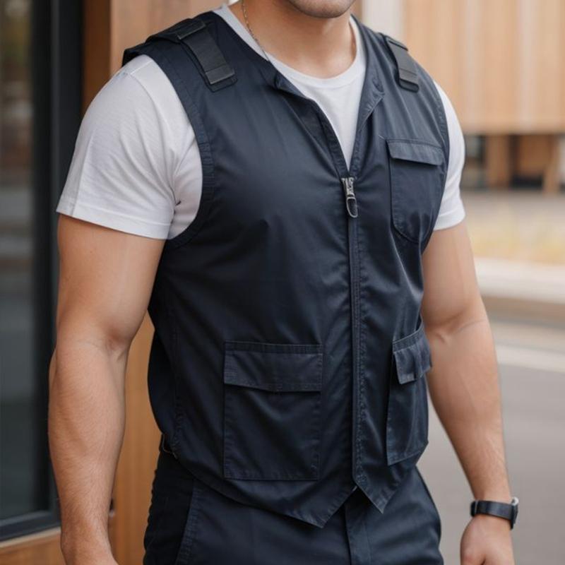 Men's Retro Casual Solid Color Pocket Collarless Vest 02669880TO